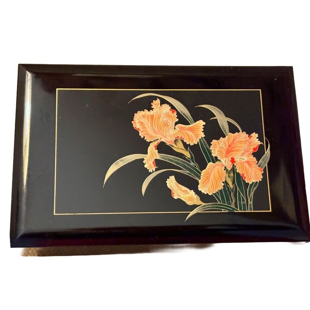San Francisco Music Box Orange Iris Jewelry Trinket Box Japan Velvet Lined
